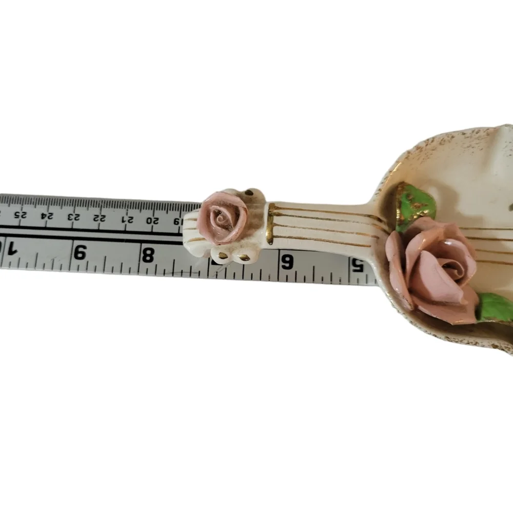 Vintage Lefton Violin Chello Trinket Dish Roses